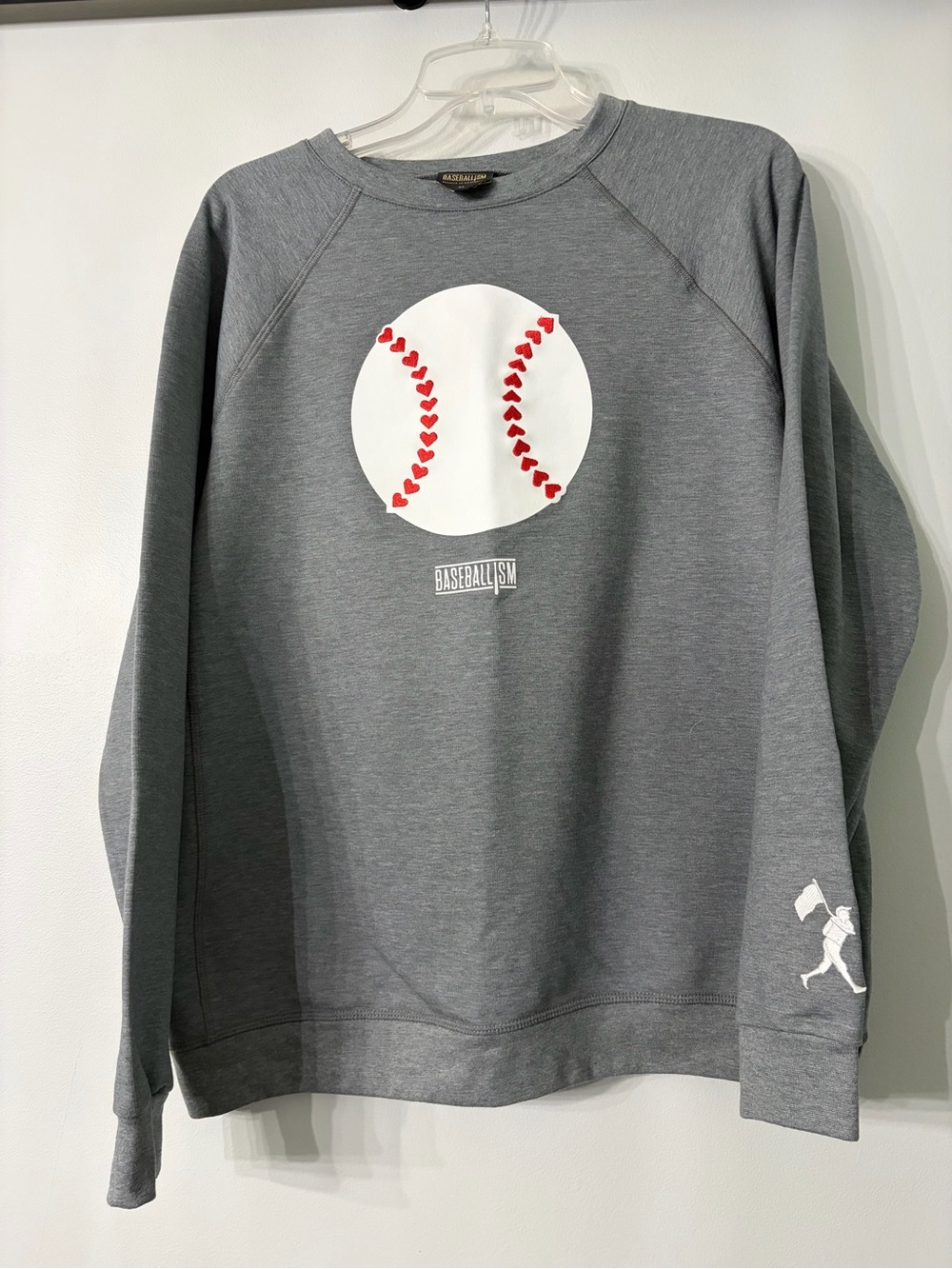 Women’s Gray Baseballism Stitched Heart Seams Baseball crew neck Sweatshirt